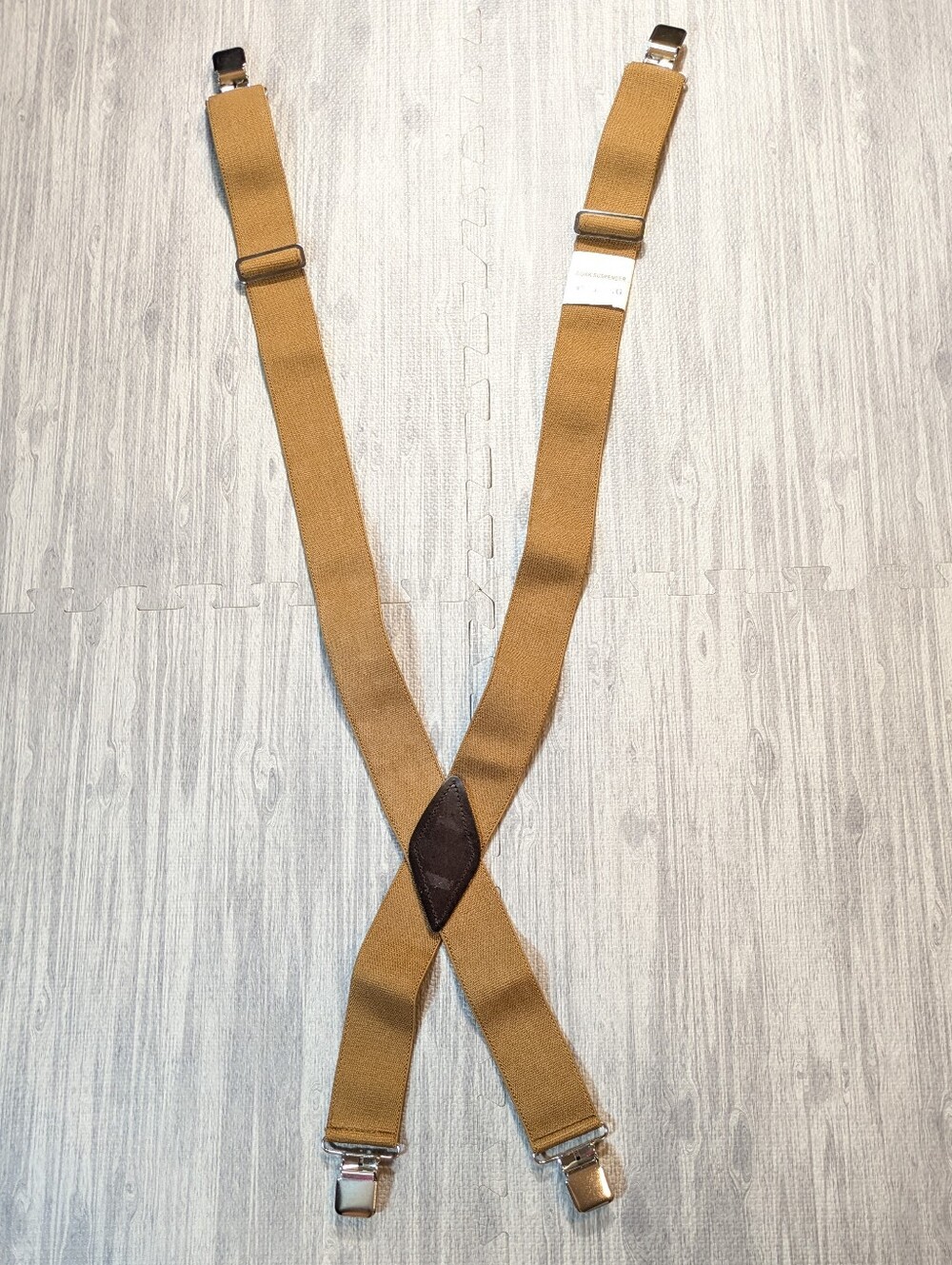 Heavy Duty Men's Work Suspenders NWOT 46" Khaki Silver Toned Metal Clamps